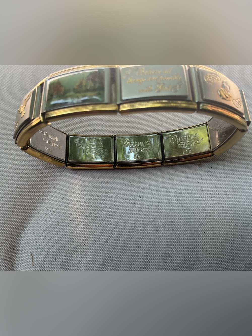 Charming Touches Gold-Tone Stretch Bracelet with Nine Panels